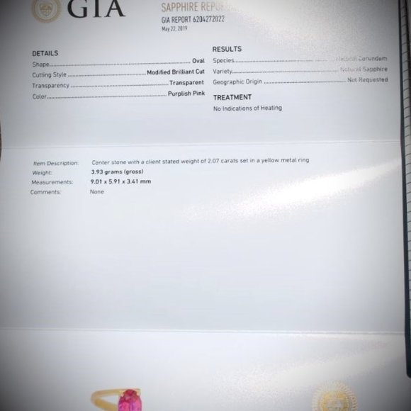GIA Purple Pink Sapphire 2.07ct Solid 22K Ring - Picture 3 of 7